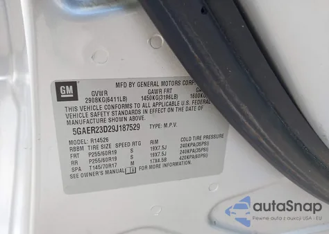 2009 Buick Enclave Cxl из США, поврежденный, VIN 5GAER23D29J187529